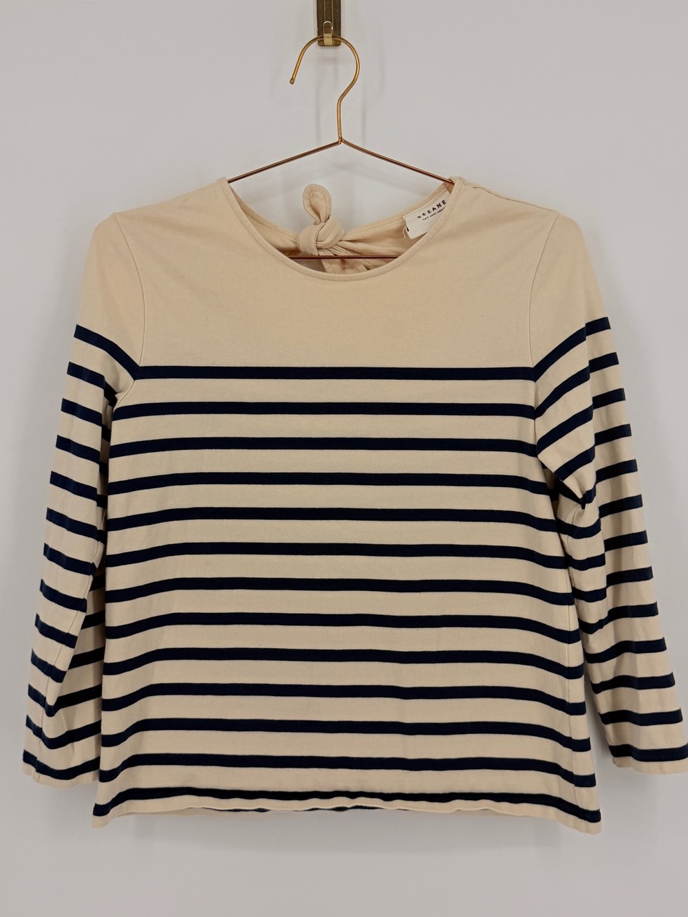Sézane Breton Striped Tie Back Top XS Cream Navy 100% Cotton French Chic